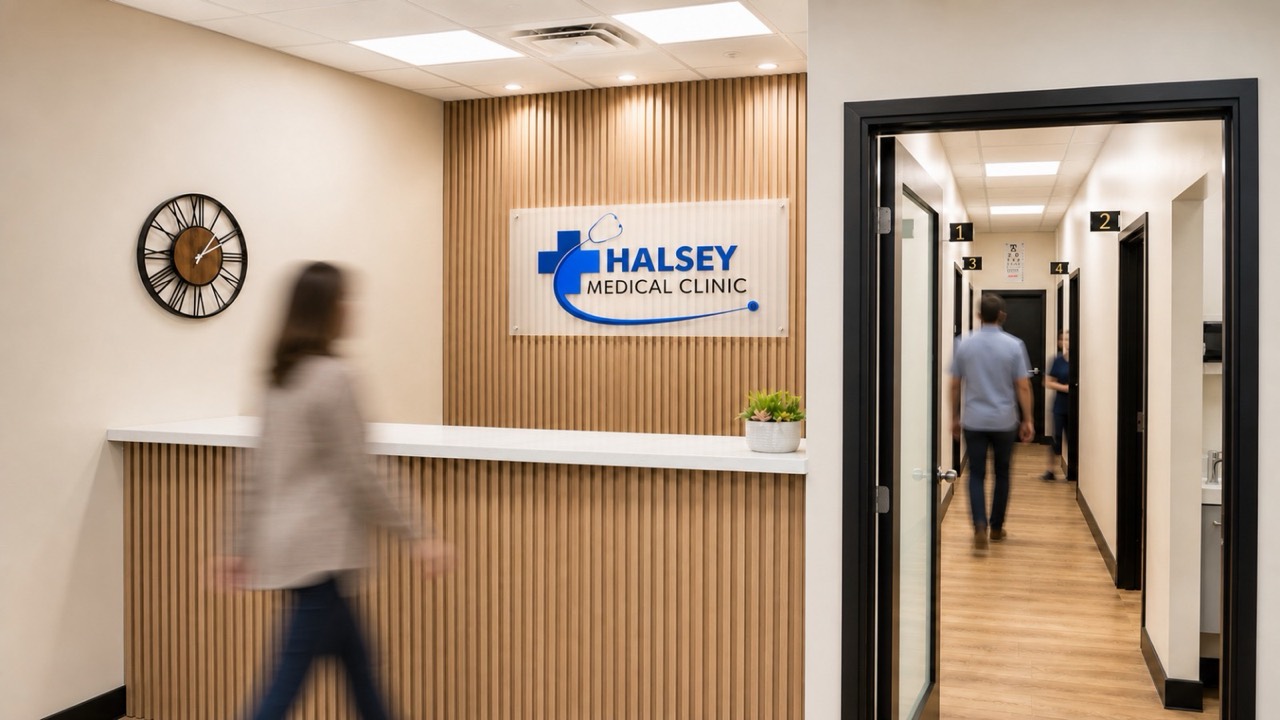 Halsey Medical Clinic reception desk and patient hallway in East York